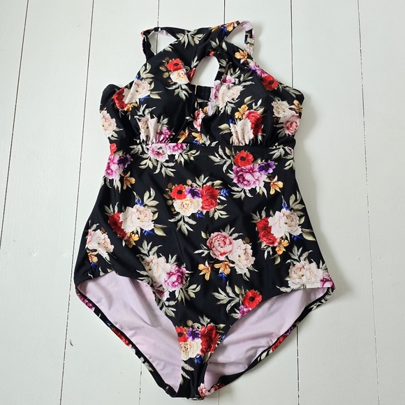 LYSA Floral One Piece Kylie Swimsuit UPF 50+ 2X 22W/24W - Picture 2 of 10